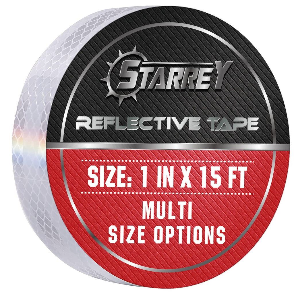 Starrey Reflective Tape 1 inch Wide 15 FT Long DOT-C2 High Intensity White - 1 inch Trailer Reflector Safety Conspicuity Tape for Vehicles Trucks Bikes Cargos Helmets 1IN X 15FT