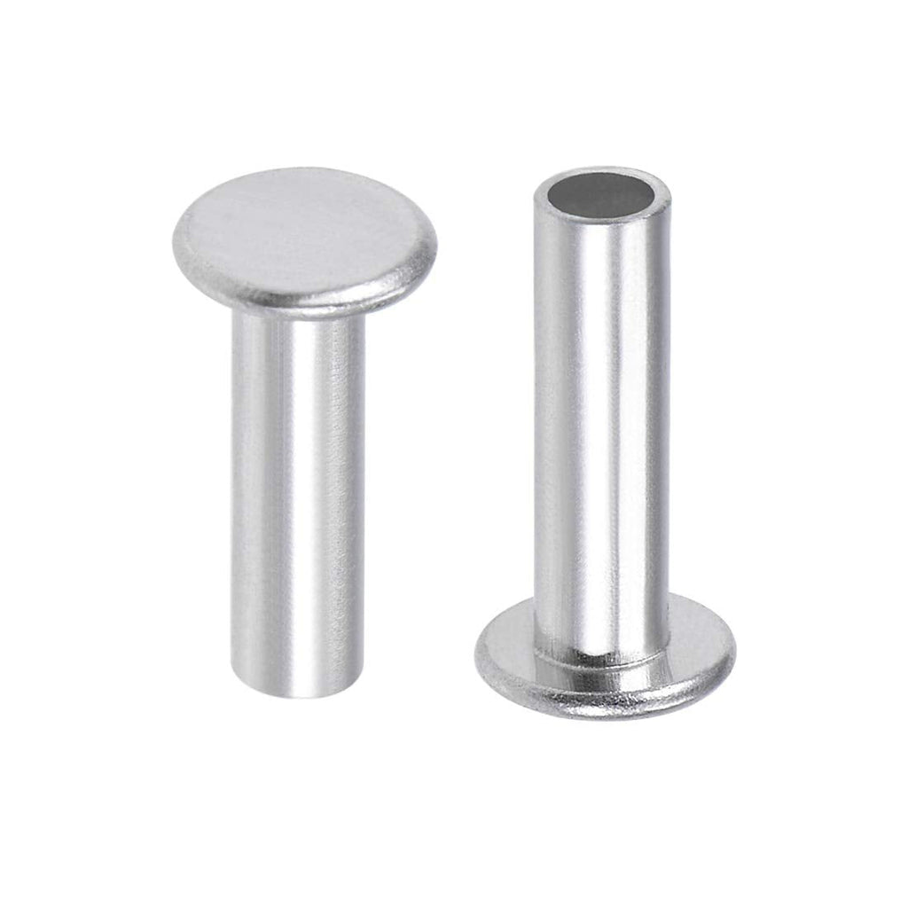 uxcell 100 Pcs 4mm x 14mm Aluminum Flat Head Semi-Tubular Rivets Silver Tone M4 x 14mm