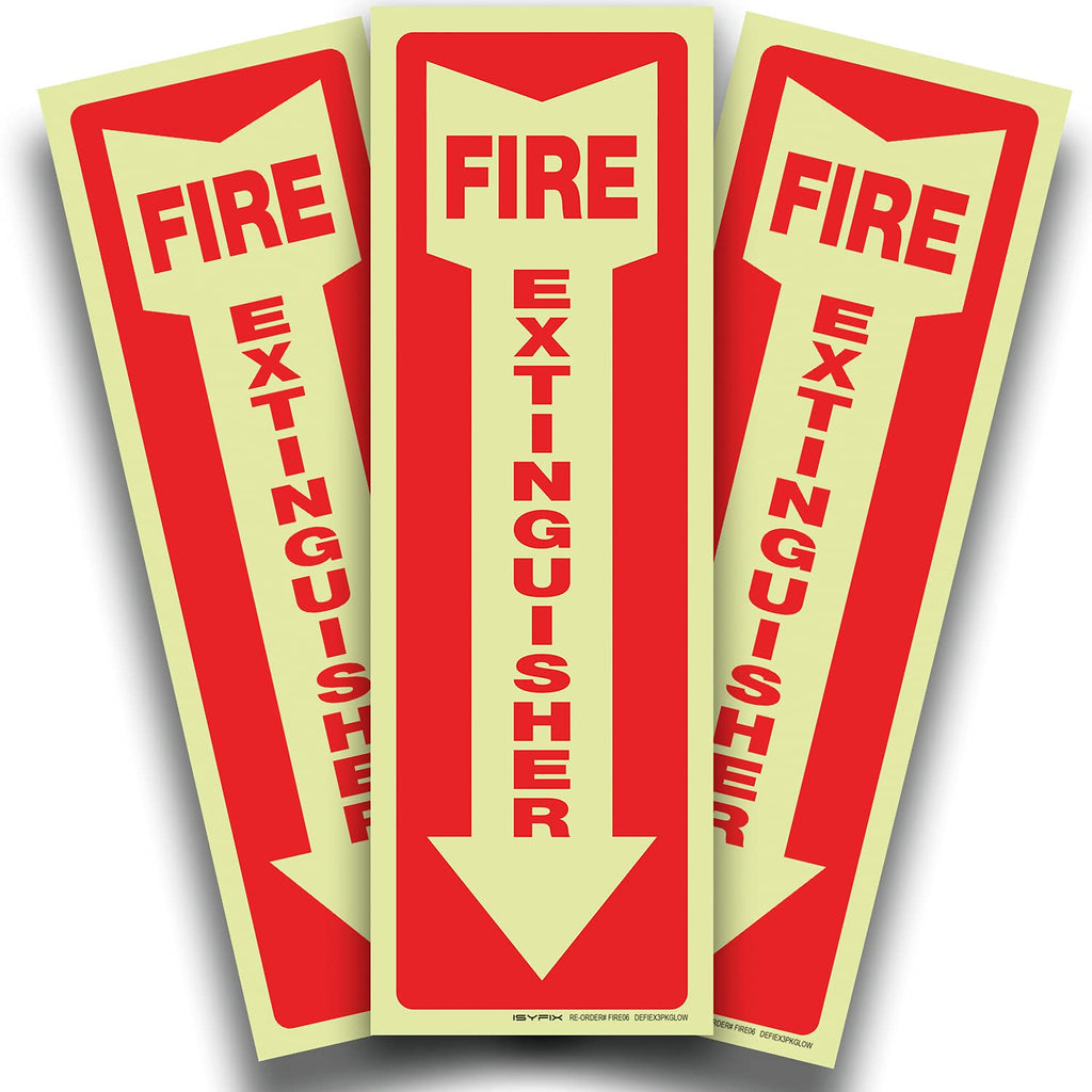 Fire Extinguisher Glow in the Dark Sticker Sign – 3 Pack 4x12 Inch – Premium Self-Adhesive Vinyl, Laminated for Ultimate UV, Weather, Scratch, Water and Fade Resistance, Indoor and Outdoor