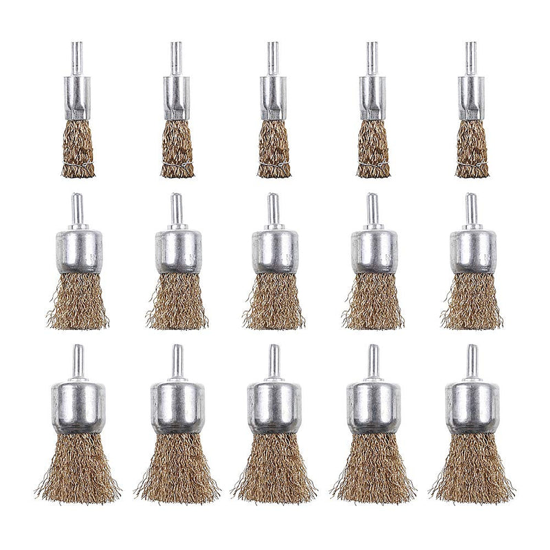 15 Pack Brass Coated Wire Brush Wheel & Cup Brush Set with 1/4-Inch Shank, Rocaris 3 Sizes Coated Wire Drill Brush Set Perfect For Removal of Rust/Corrosion/Paint