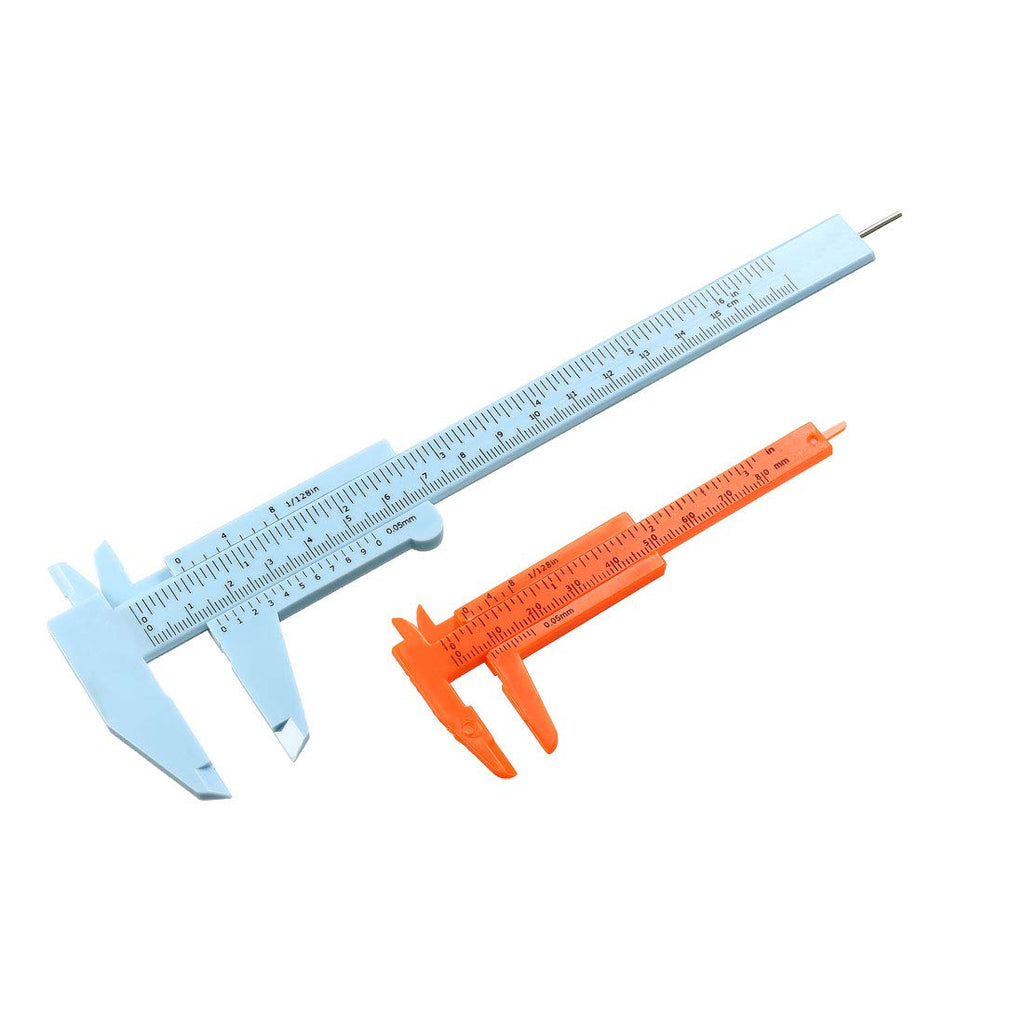 uxcell Vernier Caliper 80mm 150mm Mini Double Scale Plastic Ruler Measuring Tool Blue Orange 1 Set