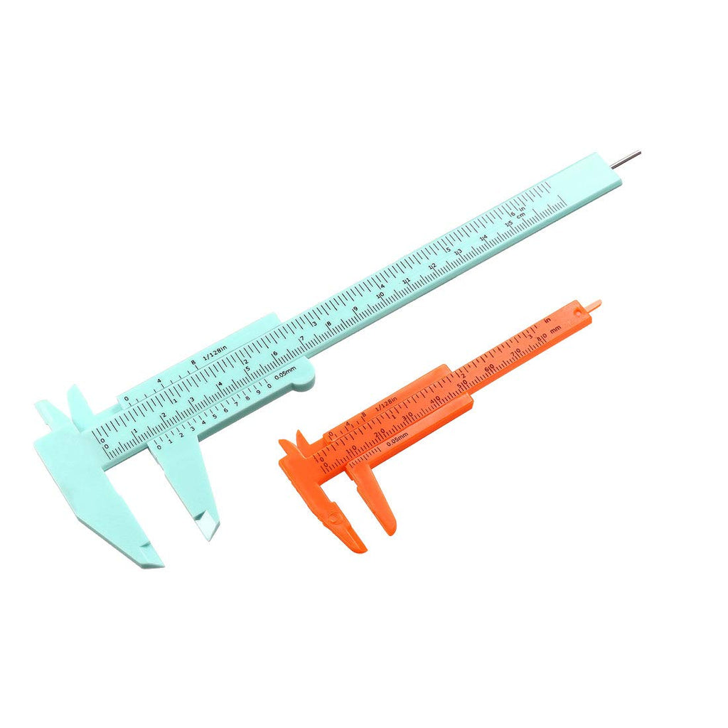 uxcell Vernier Caliper 80mm 150mm Mini Double Scale Plastic Ruler Measuring Tool Green Orange 1 Set