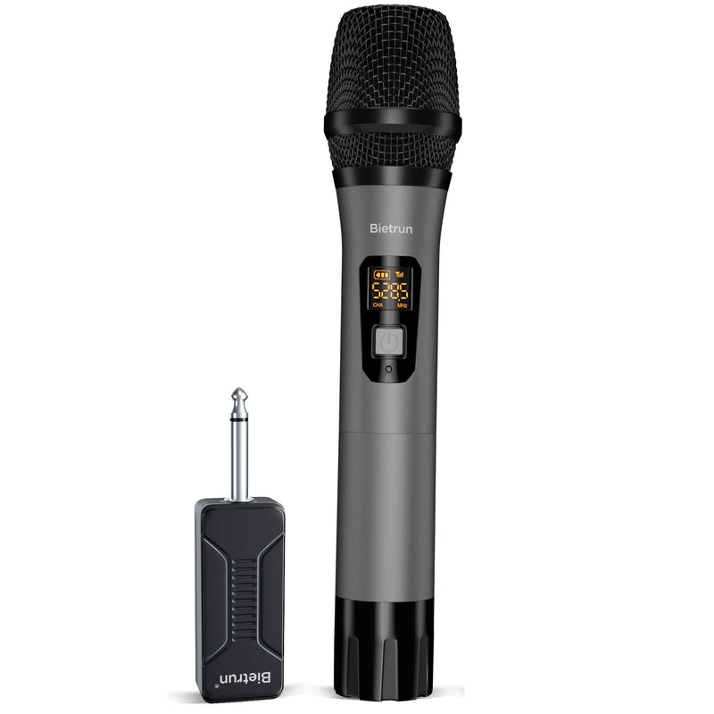 Bietrun Wireless Microphone, UHF Metal Dynamic Handheld Karaoke Mic with Rechargeable Receiver (Work 6hs), 160ft Range, For Karaoke Machine Singing, Amplifier Speaker, Mixer, iphone, Camera, Interview black