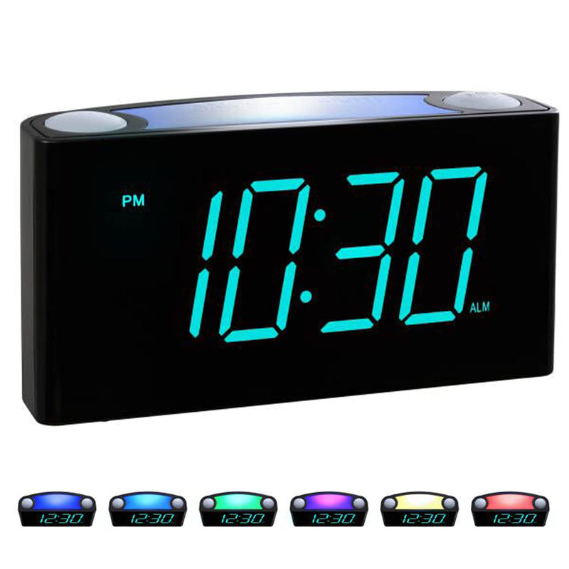 Rocam Digital Alarm Clocks for Bedrooms - Large 7" LED Display with Dimmer, Snooze, 7 Night Light, Easy to Set, USB Chargers, Battery Backup, 12/24 Hour for Kids,Boys,Teens,Heavy Sleepers(Blue) Blue