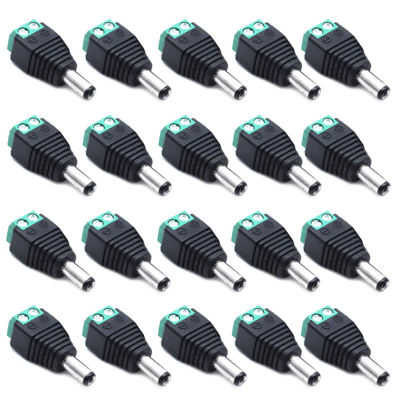 Sscon 20pcs Male 12V DC Power Connector 5.5mm x 2.1mm Cable Jack Adapter Connector Plug for Secruity Camera, Green