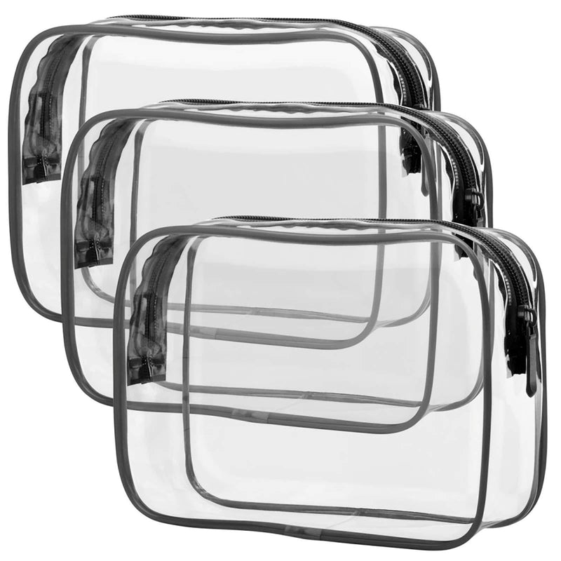 Clear Toiletry Bag, Packism 3 Pack TSA Approved Toiletry Bag Quart Size Bag, Travel Makeup Cosmetic Bag for Women Men, Carry on Airport Airline Compliant Bag Black