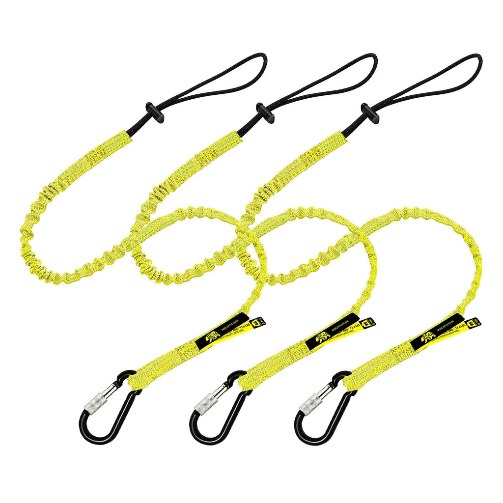 BearTOOLS Tool Lanyard with Buckle Strap – Clip Bungee Cord – Heavy Duty Screw Locking Carabiner – Fall Protection and Safety – Adjustable Loop End – Tough Tether – Construction - 0923YS (3 Pack) 3 Pack