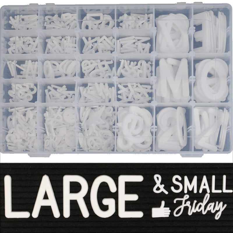466 Extra White Letters with Organizer for Changeable Felt Letter Board Letters White (3/4 inch and 2 inch) + 11 Cursive Words + 12 Months + 7 Days + 1 Organizer Pre-Cut Plastic White Letters White Letters With Organizer, Sorted