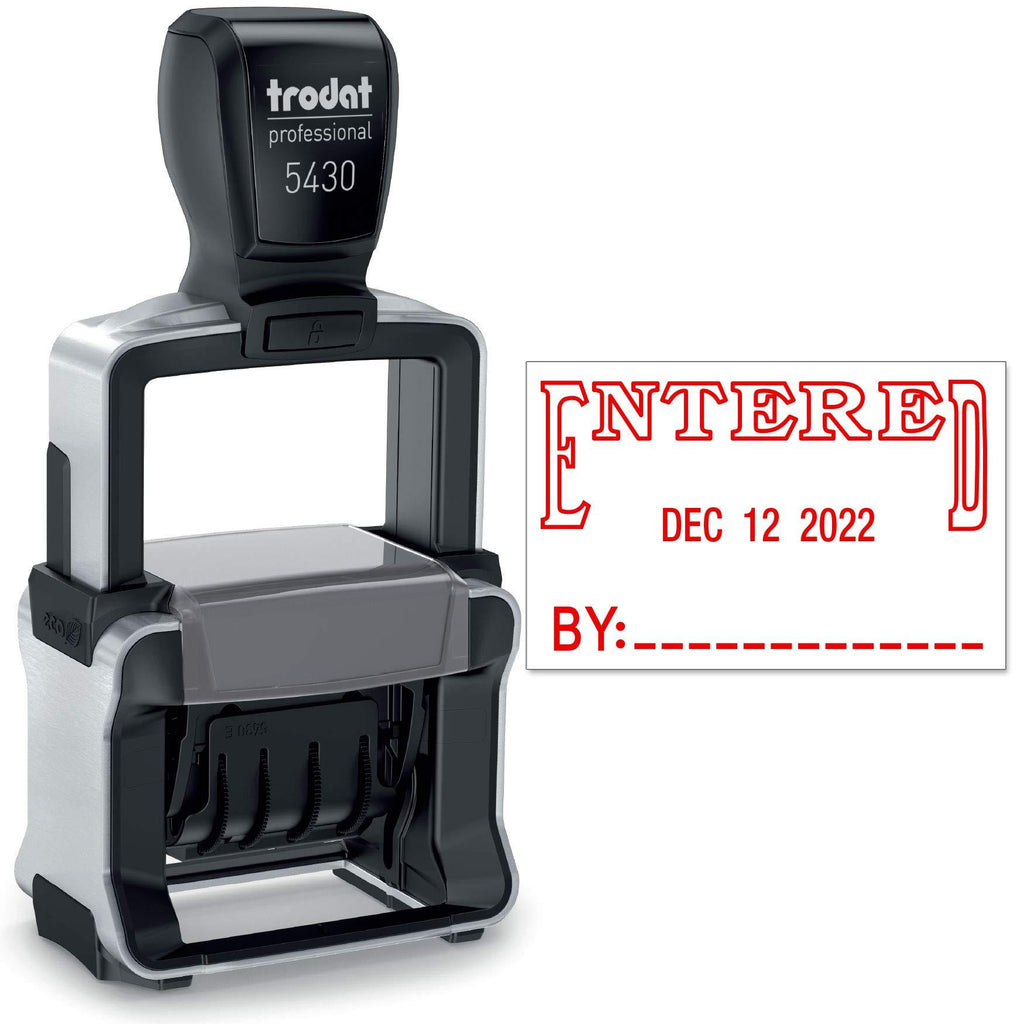 Trodat 5430 Professional Self-Inking Date Stamp with Entered - Red Ink