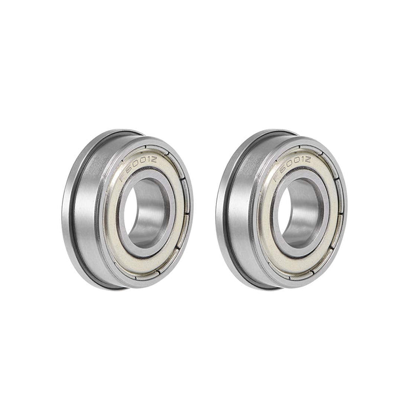uxcell F6001ZZ Flange Ball Bearing 12x28x8mm Shielded Chrome Bearings 2pcs