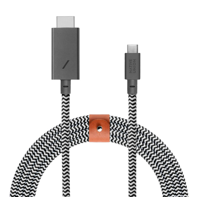 NATIVE UNION Belt HDMI 2.0 USB-C to HDMI Cable (4K@60Hz) - 10ft Ultra-Strong Reinforced Cable [MFi Certified] Compatible with MacBook Pro 2017-2020, MacBook Air/iPad Pro 2018 and More USB-C Devices