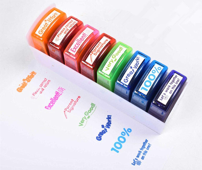 Swity Home Self-Inking Teacher Stamp Set Mess-Free Motivation Teacher Grading Stamp Set Teachers Review Homework Feedback Stamps for Classroom Grading Encouragement Motivation Recognition 8 Pcs