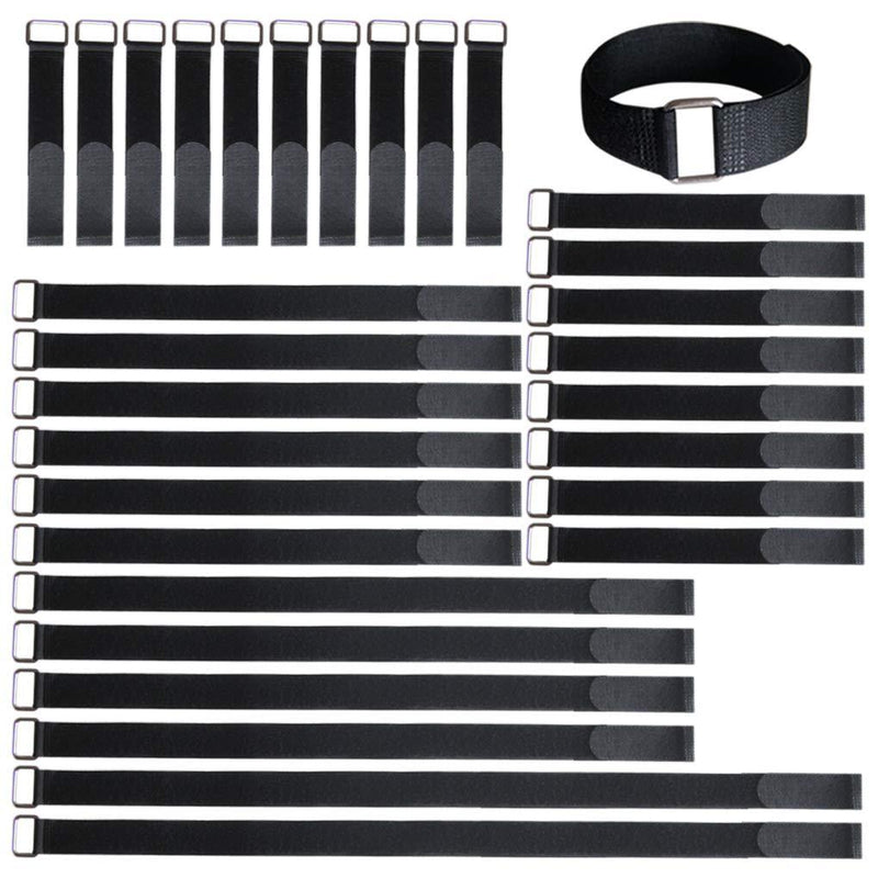 VIGAER 8"-12"-18"-24"-30" Reusable Fastening Cable Straps, 30 Pcs Securing Straps Adjustable Nylon Hook and Loop Cinch Cable Ties Down with Metal Buckle 8"-12"-18"-24"-30"