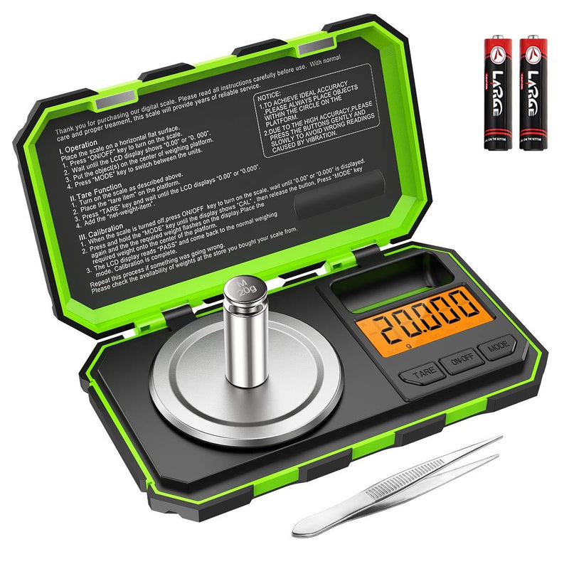 (New Version) Brifit Professional Digital Mini Scale, 20g-0.001g Pocket Scale, Electronic Smart Scale with 20g calibration weight (Battery/Tweezers Included) Green