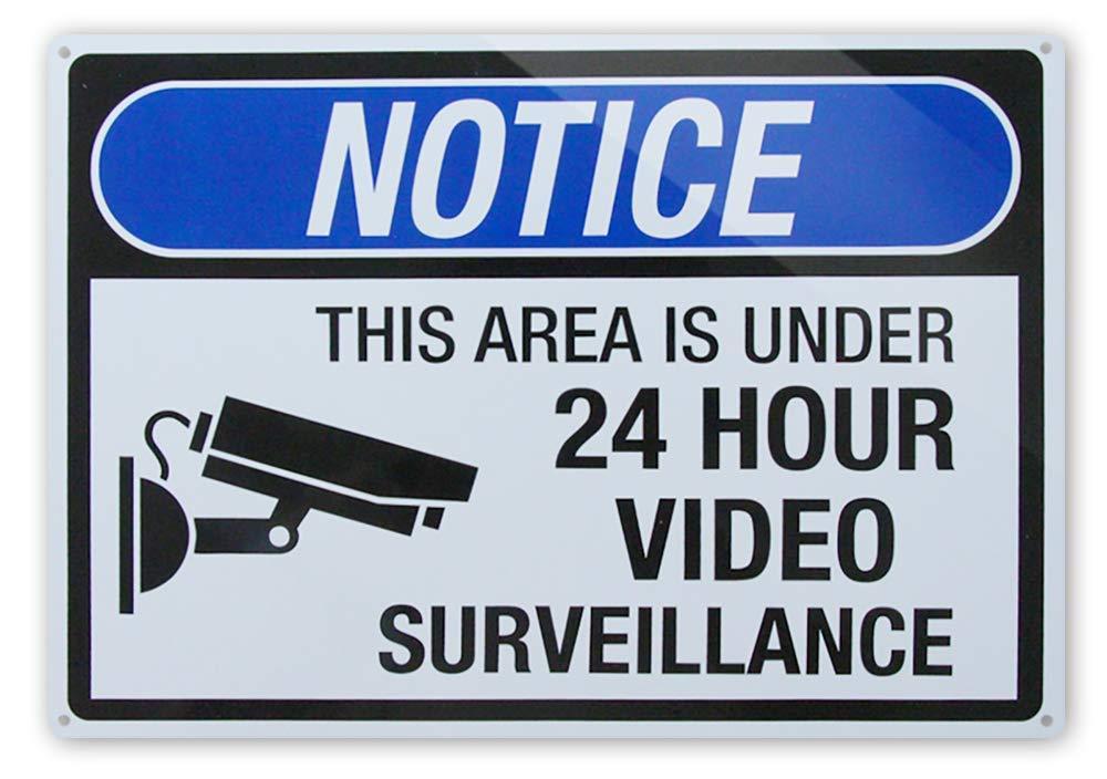 24 Hour Video Surveillance Sign,Video Surveillance Sign,10x14 Inch Rust Free Thick 30-mil Aluminum,UV Ink Printing,Indoor or Outdoor Use for Home Business CCTV Security Camera 24 Hour Video Surveillance Sign