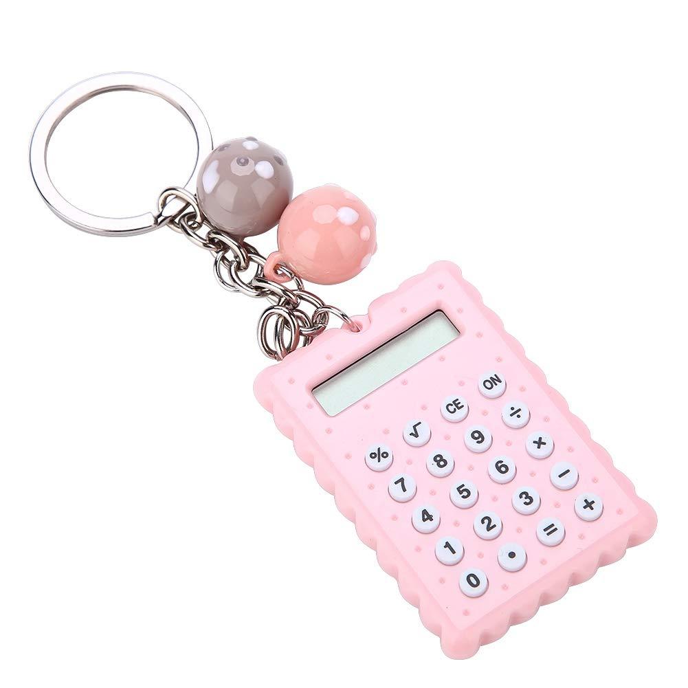 Mini Calculator, Mini Portable Cute Cookies Style Key Chain Calculator Candy Color Pocket Calculator for Keyring Decoration(Pink) pink