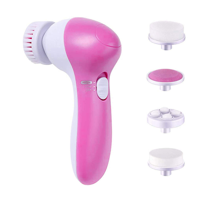 【 Newest 2021 】Gackoko Facial Cleansing Brush-Waterproof Face Spin Brush Set with 5 Brush Heads，Gentle Exfoliating and Removing Blackhead，Deep Cleansing face (PINK) PINK