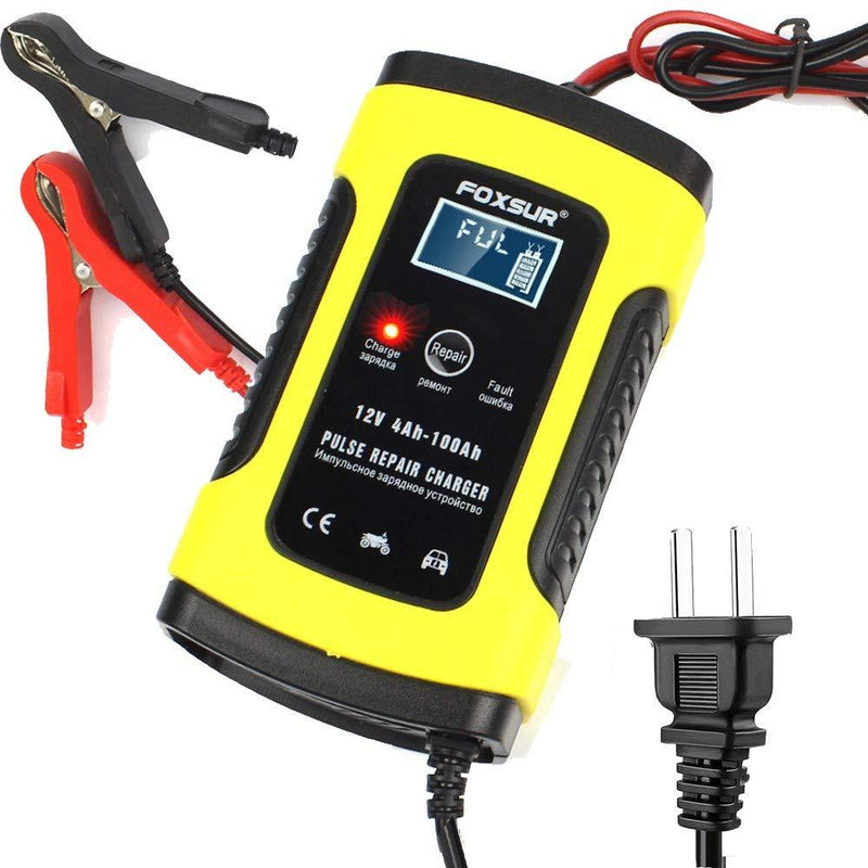 IEIK 12V 5 Amp Automotive Smart Battery Charger Maintainer for Car, Motorcycle, RV, SUV, Lawn Mower, Boat, RV, SUV, ATV and More 5A Yellow