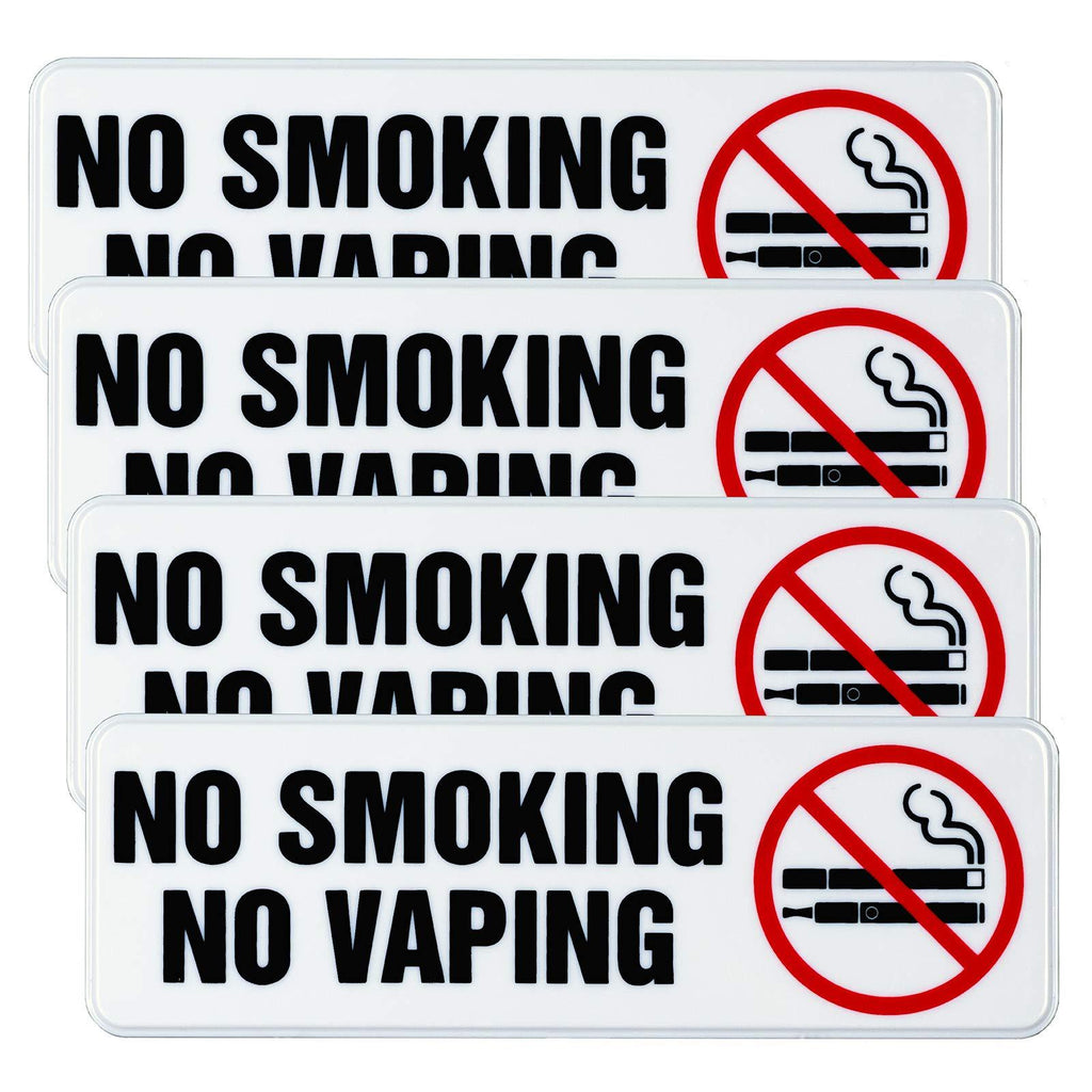 No Smoking No Vaping Sign: Indoor Outdoor No Smoking Warning. 9 x 3 Inches, Pack of 4