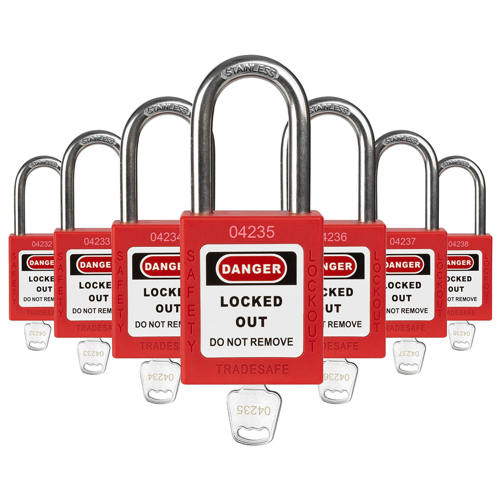 TRADESAFE Lockout Tagout Locks – 7 Loto Locks Keyed Differently – Lock Out Tag Out Safety Padlocks – 1 Key Per Lock – Red – Lockout Tagout Kit Refill – USA Company 7-Red