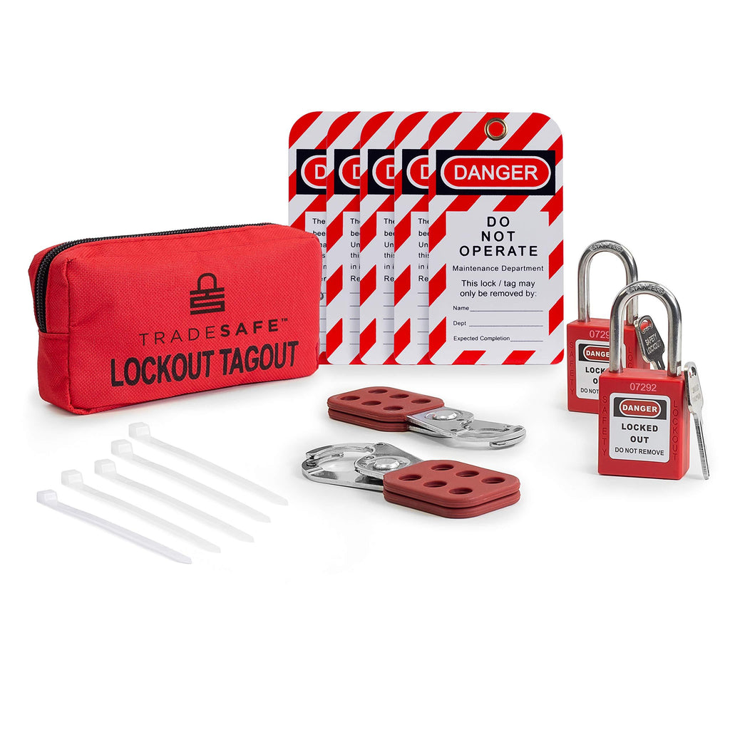 TRADESAFE Lockout TAGOUT KIT with Hasps, Loto Tags, Red Safety Padlocks | OSHA Compliance for Electrical Lock Out Tag Out Kits, Locks, and Loto Lock Set (1 Key Per Lock) 1 Key Per Lock