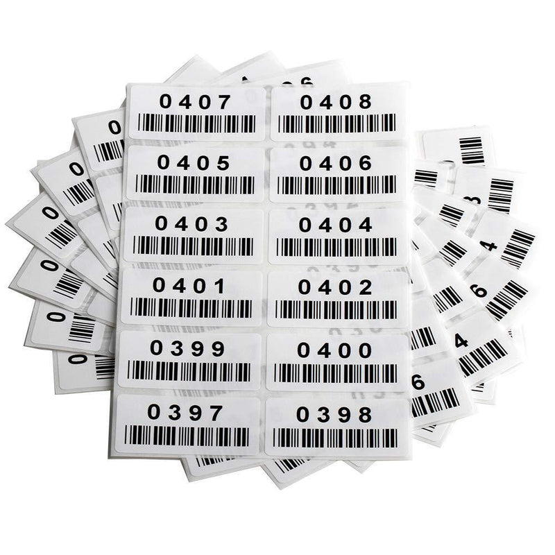 Pre-Printed Consecutively Numbered Labels Sticker with Bar Code 2" x 1" (001-480) 001-480