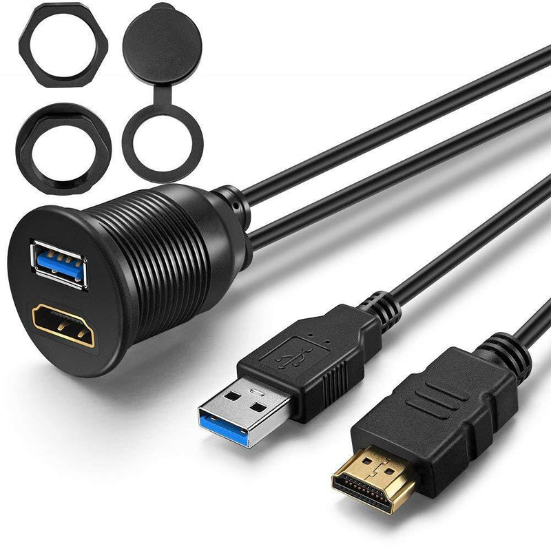 OBVIS USB3.0 HDMI Mount Cable – USB3.0 and HDMI Extension Flush Dash Panel Mount Cable for Car Boat Motorcycle (6 Feet) 6 Feet