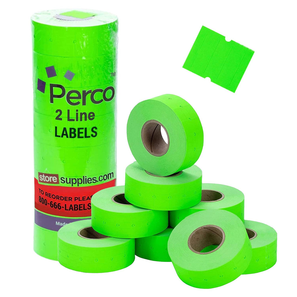 Fluorescent Green Perco Labels for Perco 2 Line Labeler Gun - 1 Sleeve, 6,000 Labels