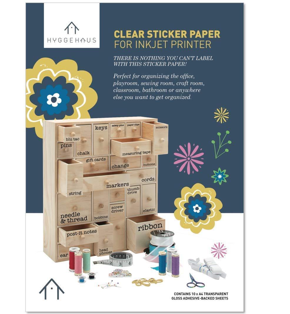 HYGGEHAUS Clear Sticker Paper for Inkjet Printer - Full Page Labels 8.5 x 11 in for Storage. Clear Printable Contact Paper for Craft and Home or Office DIY Labelling Projects. 10 Sheets