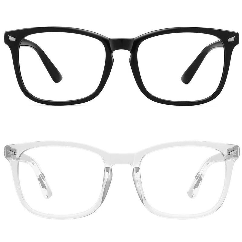 MEETSUN Blue Light Blocking Glasses, Anti Eye Strain Headache (Sleep Better),Computer Glasses UV400 Transparent Lens Black + Clear Frame / Clear Lens 2 Pack 53 Millimeters