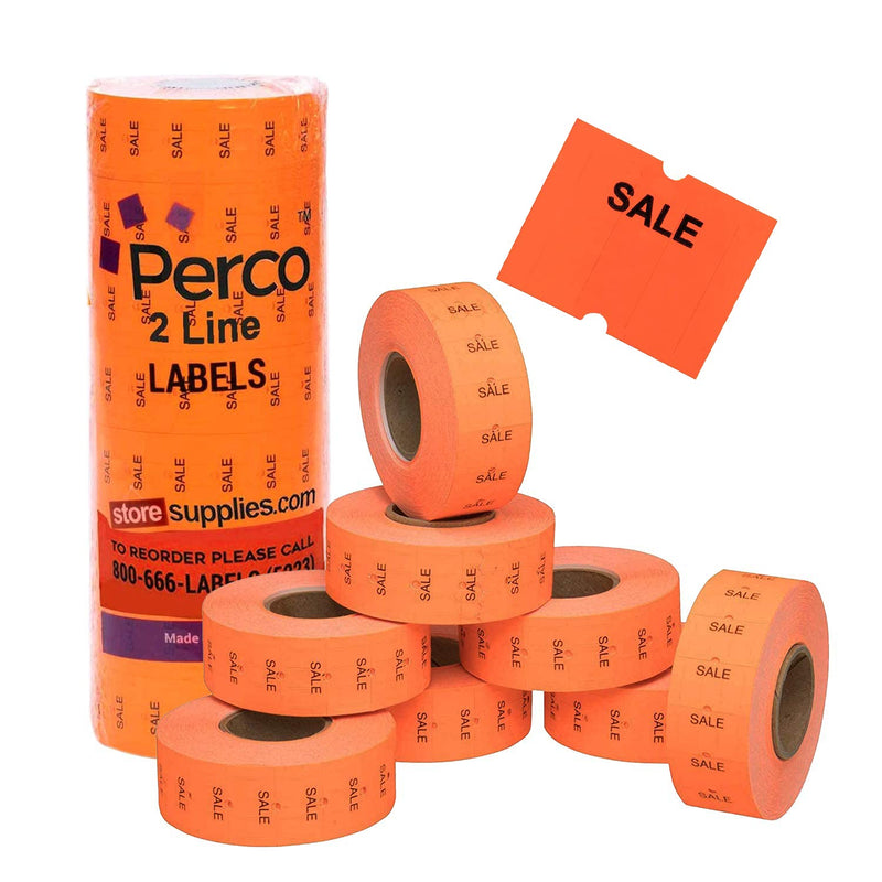 "Sale" Flou. Red Perco Labels for Perco 2 Line Labeler Gun - 1 Sleeve, 6,000 Labels -