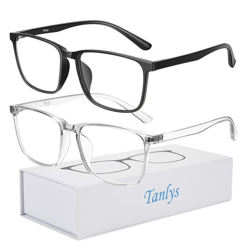 Tanlys 2 Pack Blue Light Blocking Glasses for Computer Eye Strain [Dry Eye & Sour Eye Black & Clear