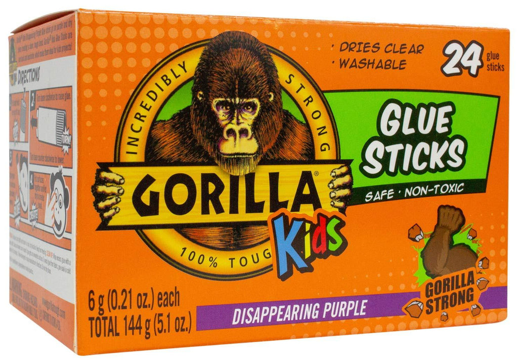 Gorilla Kids Disappearing Purple School Glue Stick, 6 Gram Stick, Bulk Pack of 24 24 - Pack