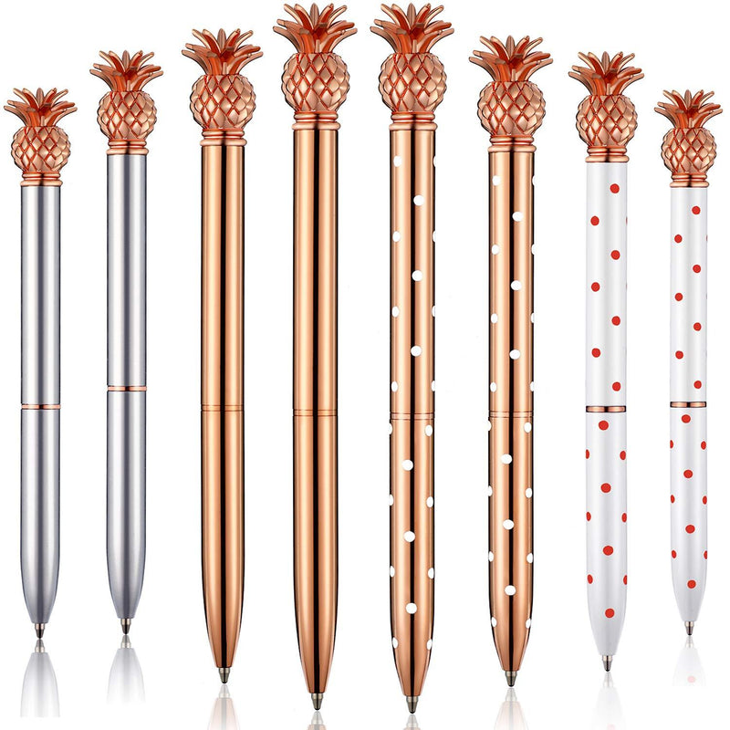 Pineapple Pens Metal Ballpoint Pens Rose Gold Pens for School Office Supplies, 1.0 mm, Black Ink (8 Pieces) 8