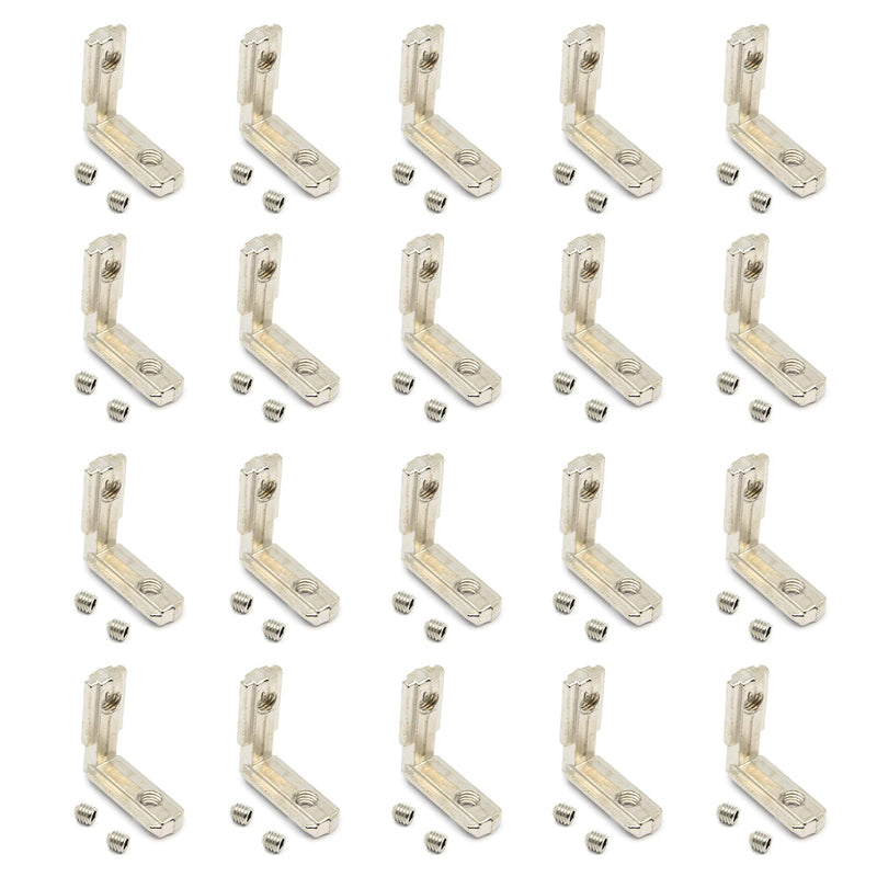 Befenybay 20PCS L Model 90 Degree Interior Inside Corner Connector Joint Bracket with Screws for 6mm T Shape Aluminum Extrusion Profile 2020 Series 2020-Silver