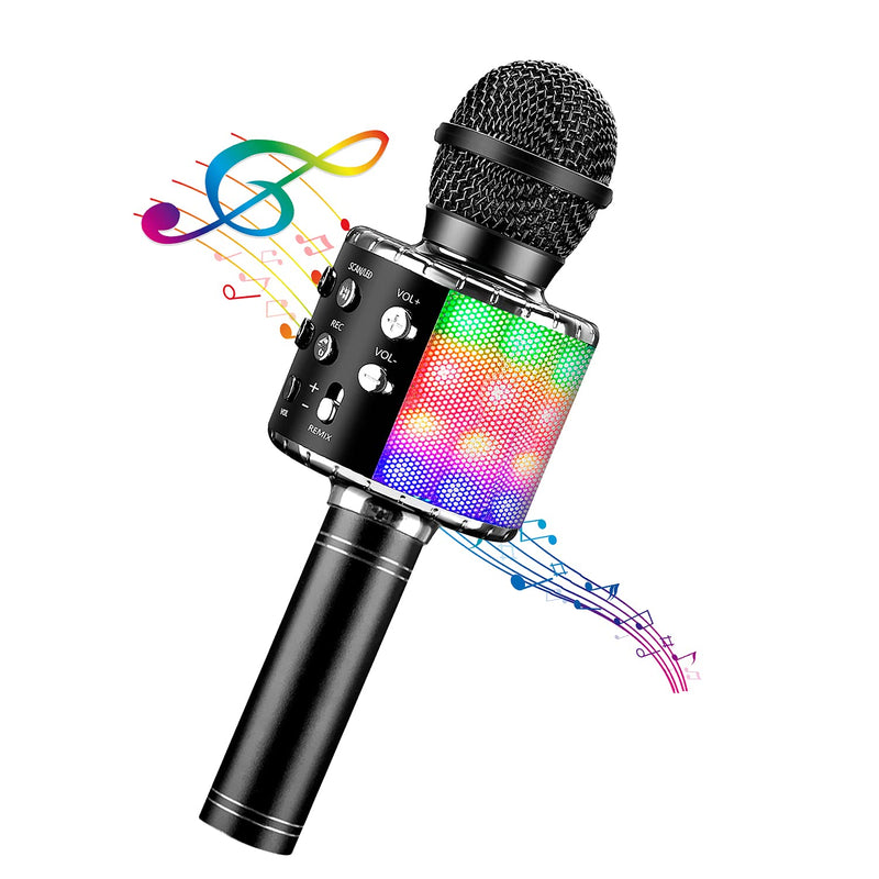 BlueFire Bluetooth 4 in 1 Karaoke Wireless Microphone with LED Lights, Portable Microphone for Kids, Girls, Boys and Adults (Black) Black