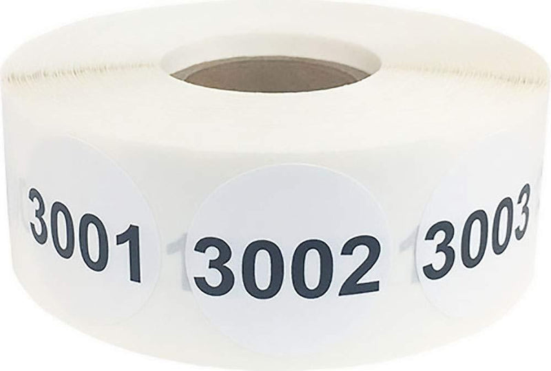 Consecutive Number Labels 3,001-4,000 1 Inch Number Stickers for Inventory 1,000 Stickers On A Roll