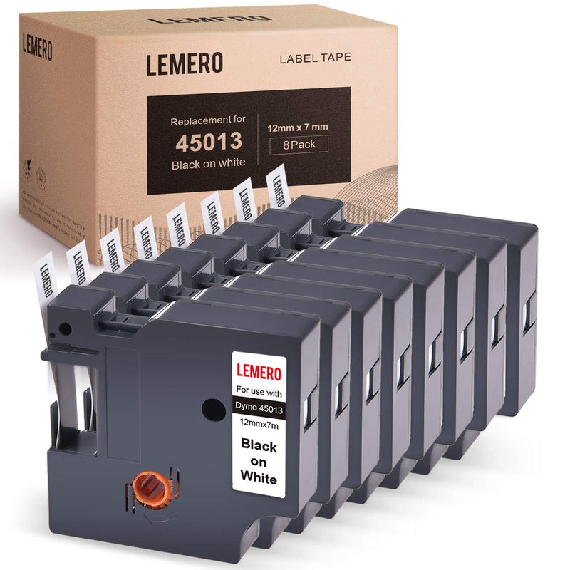 LEMERO 8 Pack Compatible with DYMO 45013 S0720530 D1 Tape Black on White 1/2 inch Label Tape for DYMO LabelManager 160 280 210D Rhino 4200 5200 PC Rhino 6000 1/2 Inch x 23 Feet