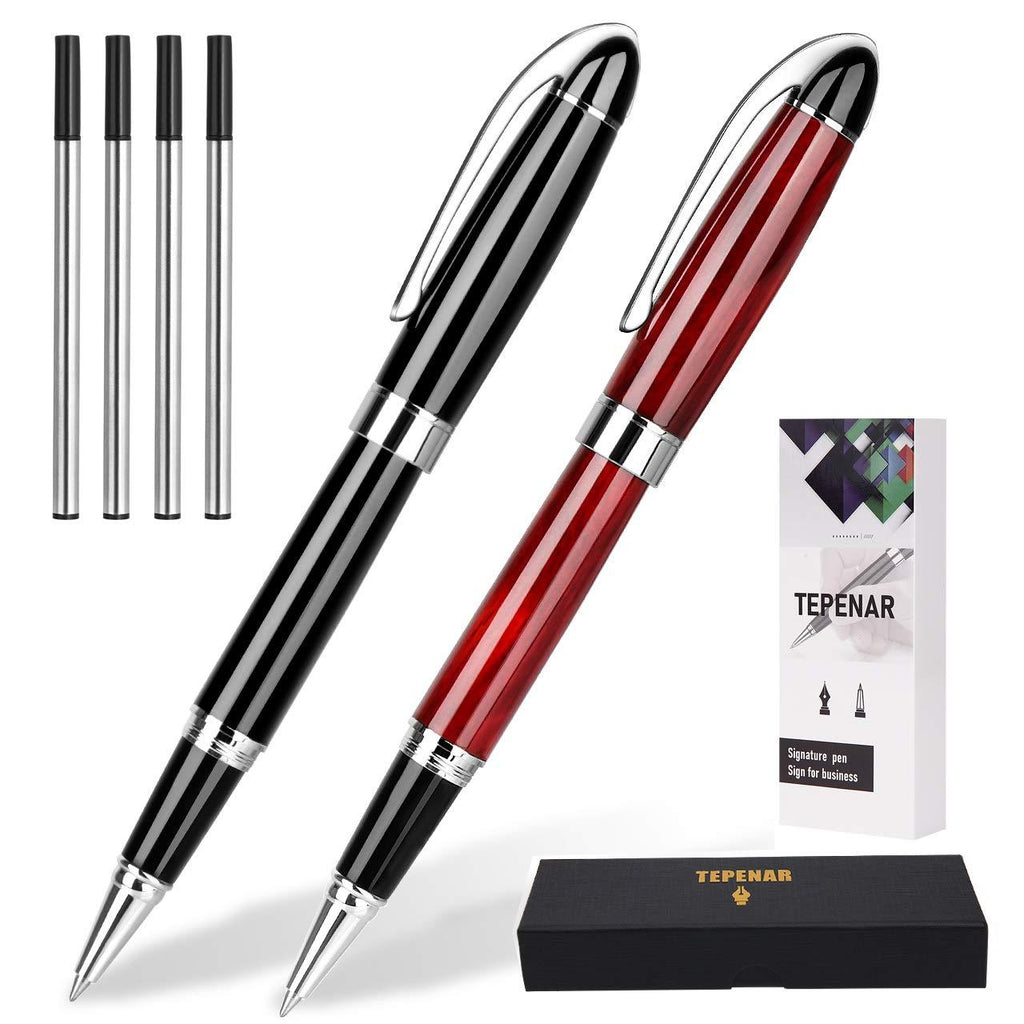 Ballpoint Pen Set With Gift Box and 2 Extra Black Ink refills-Luxury Elegant Fancy Nice Gift Pen Set for Office Signature Executive Business Red and black