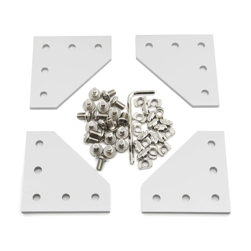 Befenybay 4PCS/Set Corner Bracket Plate with 20PCS M5x8mm Screws and 20PCS M5 T Nuts, 5-Hole Tee Outside Joining Plate for 2020 Series Aluminum Profile 3D Printer Frame (Silver L-4 with Screw) Silver L-4 with Screw