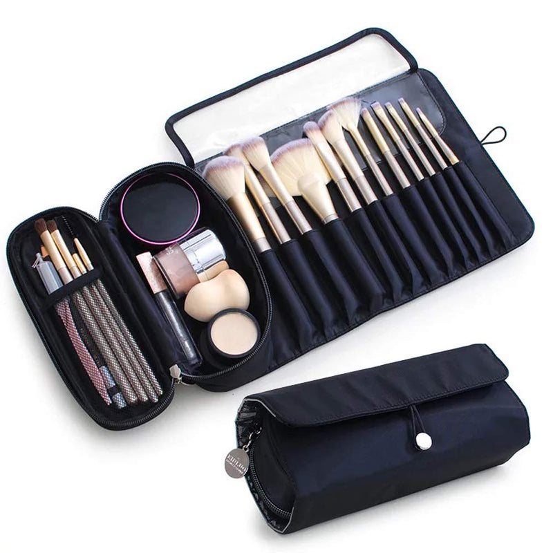 Portable Makeup Brush Organizer Makeup Brush Bag for Travel Can Hold 20+ Brushes Cosmetic Bag Makeup Brush Roll Up Case Pouch Holder for Woman(Only Bag)