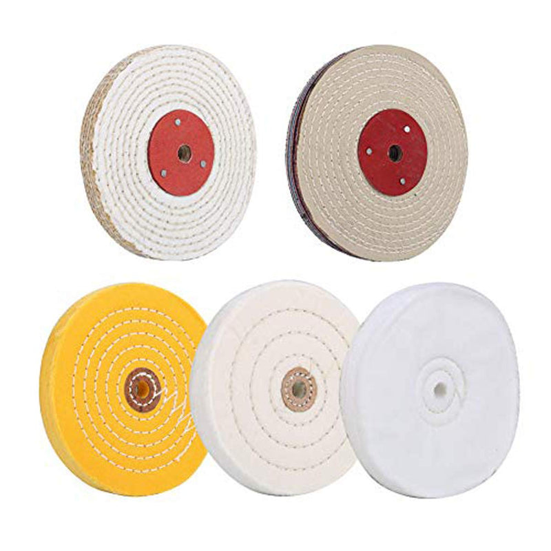 Buffing Polishing Wheels 6in x 1/2in Arbor Soft (30Ply) / Fine (50Ply) / Medium (42Ply) / Coarse (50Ply) / Rough (5Ply) for Bench Grinder - 5pcs 5 Grits 5pcs