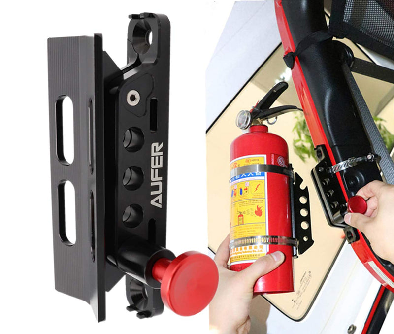 (1-Year Warranty) Universal Adjustable Roll Bar Fire Extinguisher Mount Holder Compatible with for Jeep Wrangler Gladiator UTV Polaris RZR Can Am and Large Motorcycle,Aluminum