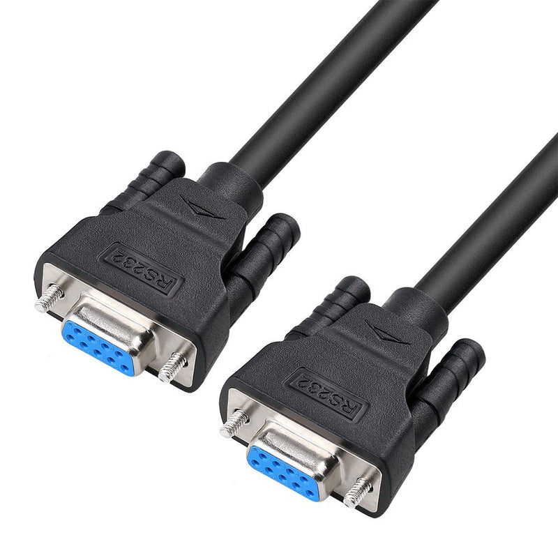 DTECH DB9 RS232 Serial Cable Female to Female Null Modem Cord Cross TX RX line for Data Communication (15 Feet, Black) 15ft