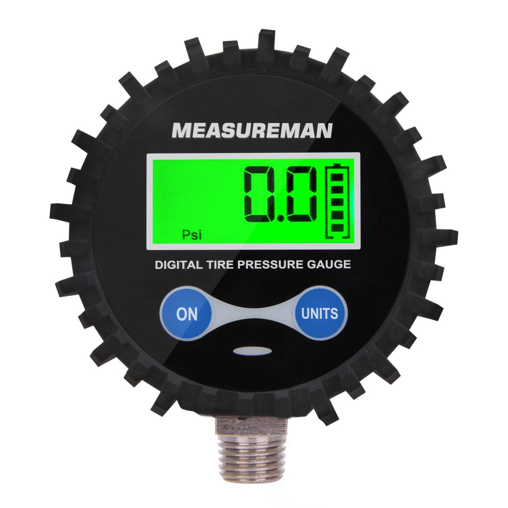 MEASUREMAN 2-1/2" Dial Size Digital Air Pressure Gauge with 1/4'' NPT Bottom Connector and Protective Boot, 0-200psi, Accuracy 1%, Battery Powered with LED Light 2.5" 1/4"NPT lower Short thread 0-200psi