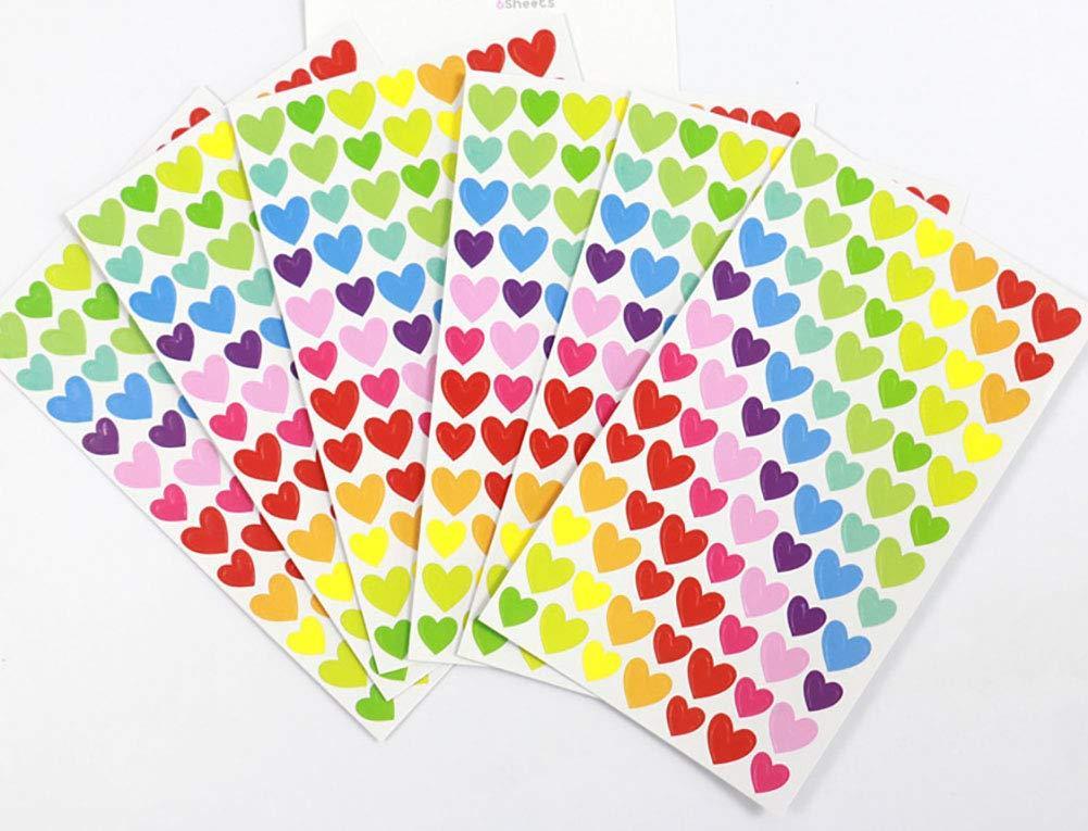 Multicolor Heart Shape Stickers Color Coding Labels for Craft Scrapbook, Diary, Album - 10 Sheets Multicolored