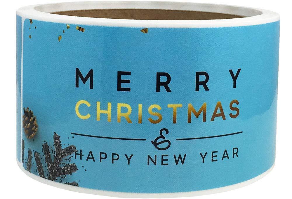 Merry Christmas & Happy New Year Water Bottle Labels 2 x 8 Inch 50 Total Stickers On A Roll