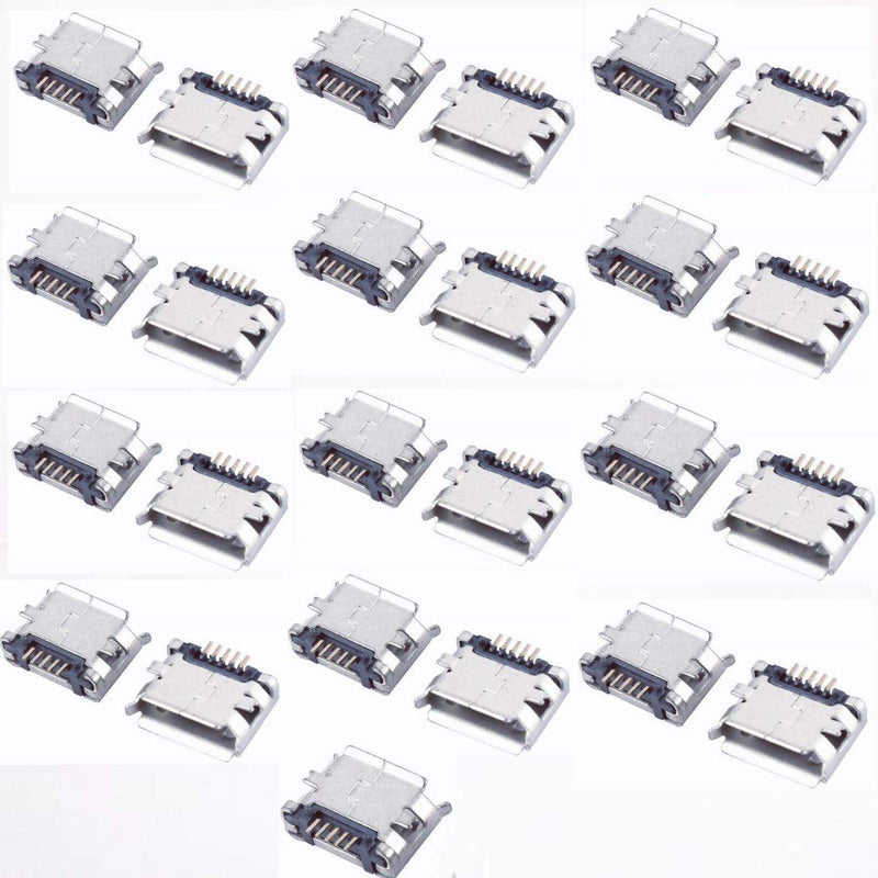 QMseller Micro USB Type B Female Socket 180 Degree 5-Pin SMD SMT Solder Connector 25 Pcs