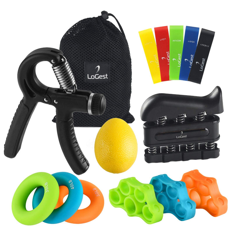 Hand Grip Strengthener Set Forearm Adjustable Resistance Hand Gripper, Finger Exerciser, Finger Stretchers, Grip Rings Hand Exerciser, Stress Relief 14 Piece Set