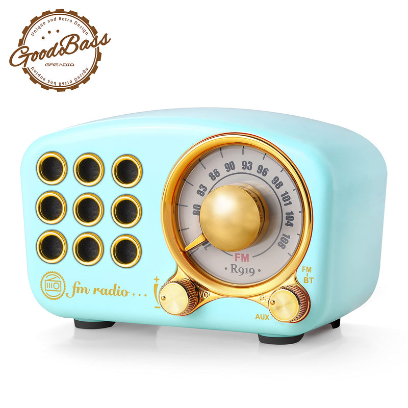 Retro Bluetooth Speaker, Vintage Radio-Greadio FM Radio with Old Fashioned Classic Style, Strong Bass Enhancement, Loud Volume, Bluetooth 4.2 Wireless Connection, TF Card and MP3 Player (Blue) Blue